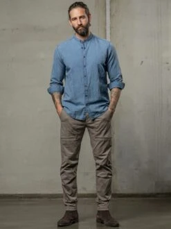 Viel-Flachs-Jeanshemd -Men's Clothing Verkäufe EC10 4927 DB