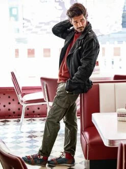 Gewaschene Bikerjacke -Men's Clothing Verkäufe EC24 6680 DF