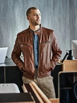 Gebrannte Bikerjacke -Men's Clothing Verkäufe EC24 6990 DF 1